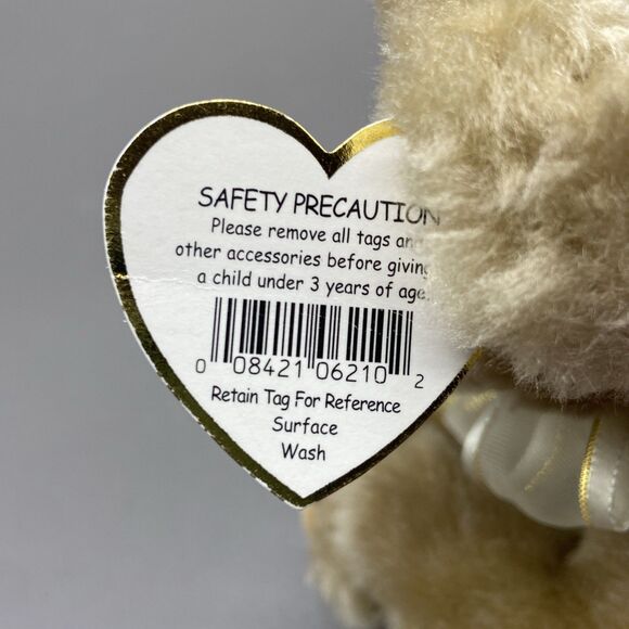 Vintage TY Attic Treasures Jointed Bear Plush Beverly Gold Bow Stuffed Animal 9" - Picture 5 of 7